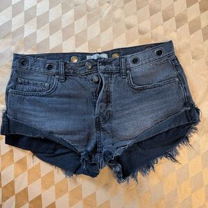 Free People Black Denim Cutoff Shorts with Frayed Hem & Gromet Waistband Size 27